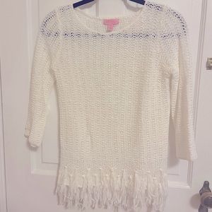 Lilly Pulitzer White Fringe Sweater